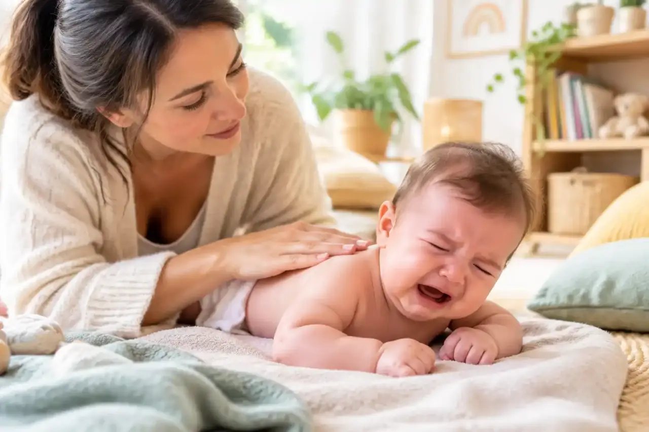 Parent partageant un massage doux avec son bébé dans une ambiance chaleureuse