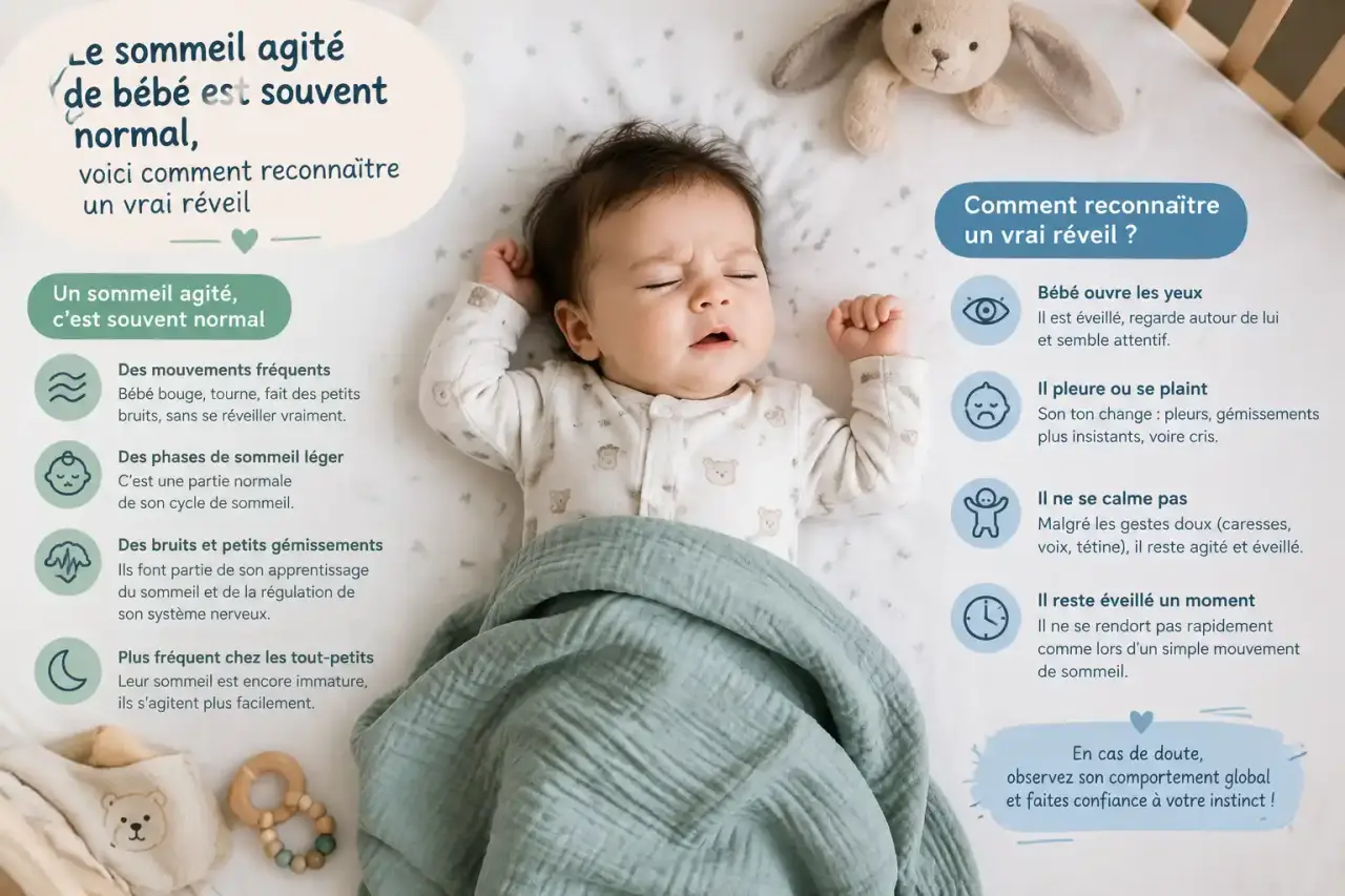Le sommeil agité de bébé est souvent normal, voici comment reconnaître un vrai réveil