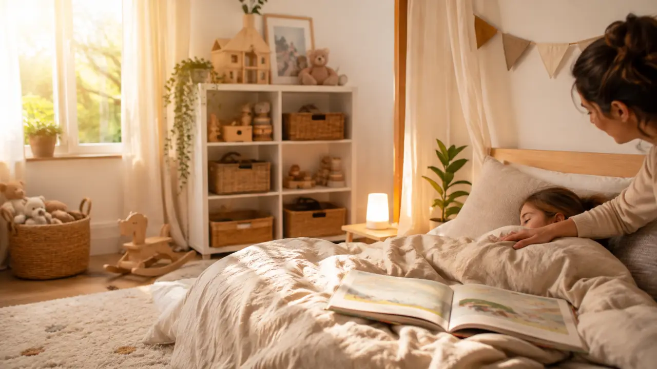 Photographie chaleureuse d'une chambre d'enfant douce et apaisante pour le coucher