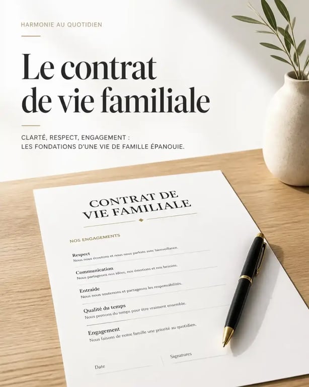 Modèle de règle de vie pour ado à la maison à imprimer posé sur une table