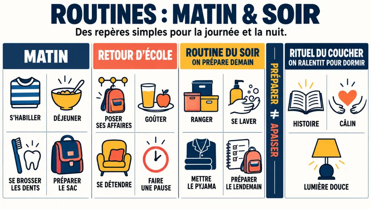 Routine du matin et du soir PDF avec repères visuels pour organiser les étapes de l’enfant