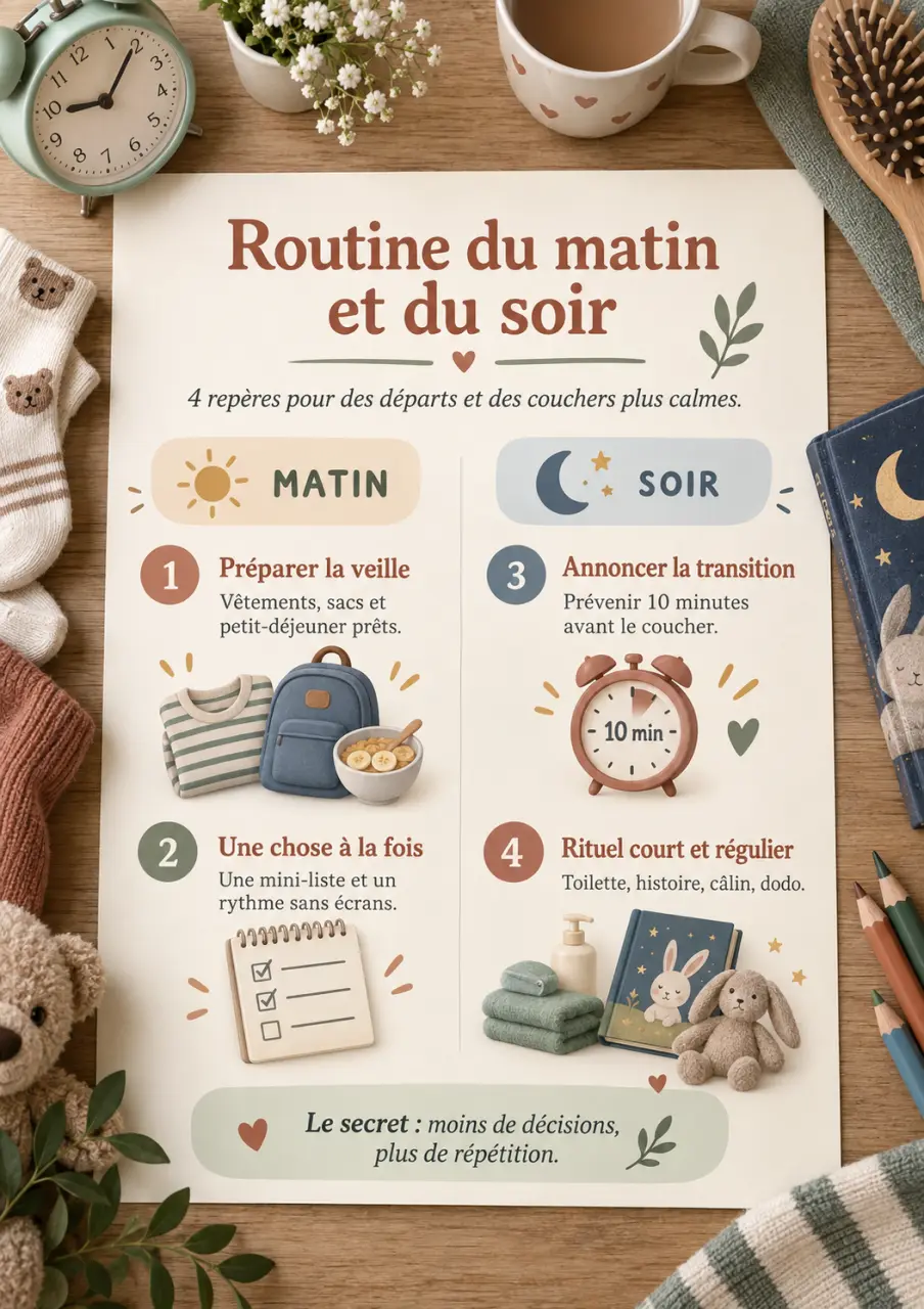 Routine du matin et du soir en PDF : 4 repères pour des départs et des couchers plus calmes
