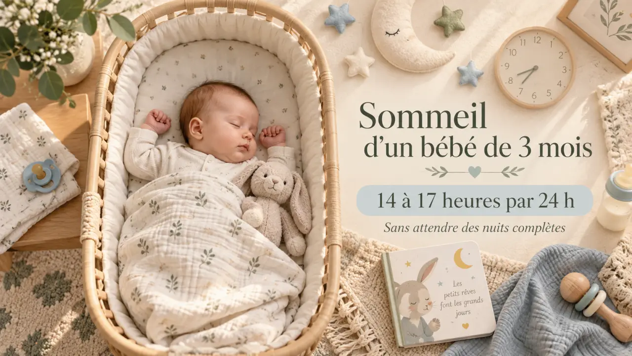 Sommeil d’un bébé de 3 mois : 14 à 17 heures, sans attendre des nuits complètes