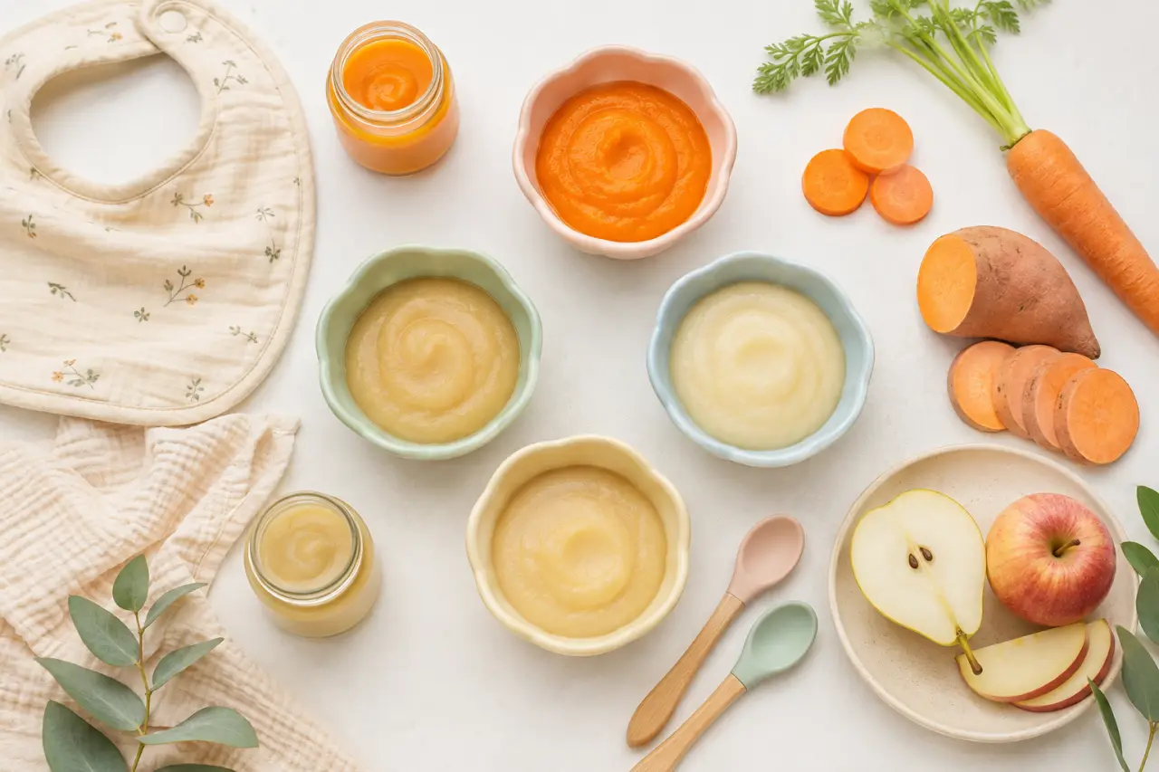 Purée bébé à 4 mois : texture lisse, petites cuillères et premiers aliments sans précipiter