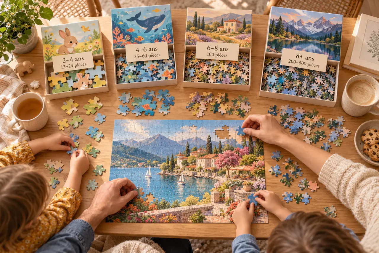 Âge du puzzle : choisissez le nombre de pièces selon le niveau réel