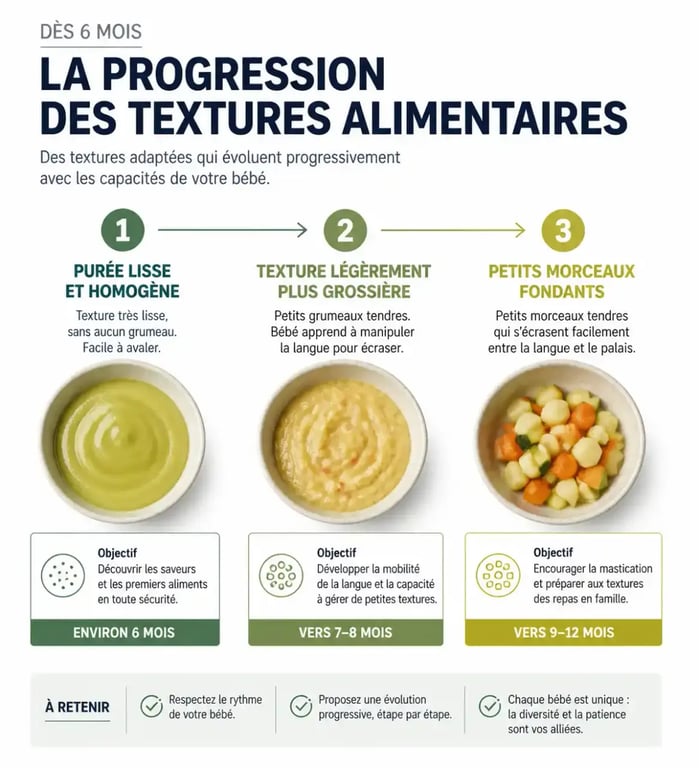Progression des textures pour la diversification alimentaire bébé 6 mois