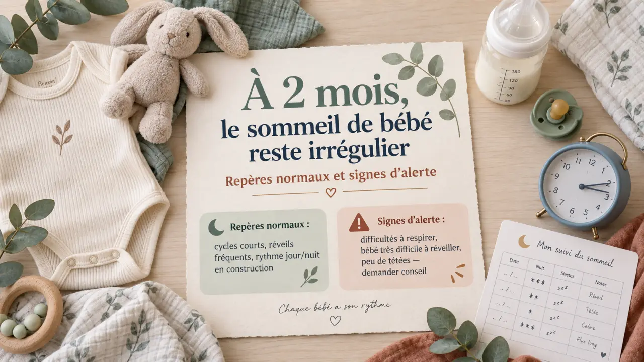 À 2 mois, le sommeil de bébé reste irrégulier : repères normaux et signes d’alerte