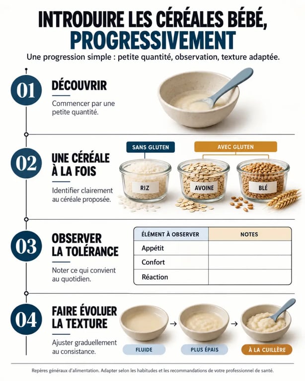Étapes d’introduction progressive des céréales bébé et du gluten