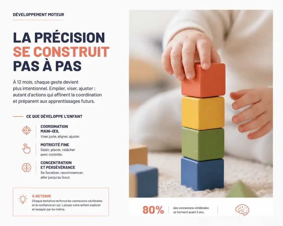 Bébé manipulant des cubes en bois, cadeau 1an bebe pour la motricité fine